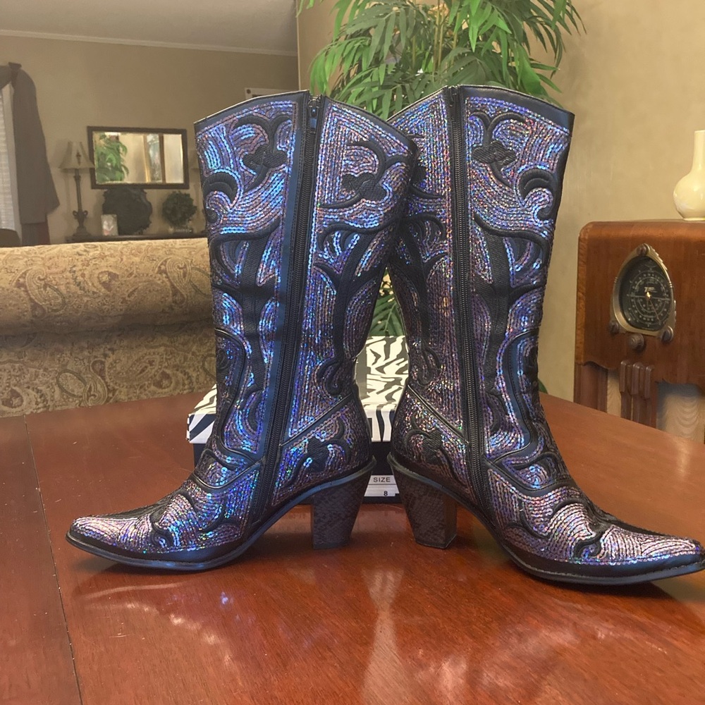 Helen’s Heart Black/ Blue sequins western / cowboy boot size 8 - Picture 5 of 9